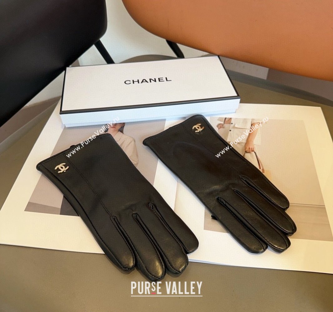 Chanel Lambskin and Cashmere Gloves with Metal-Tone CC Black 2024 1023 (A-241023107)