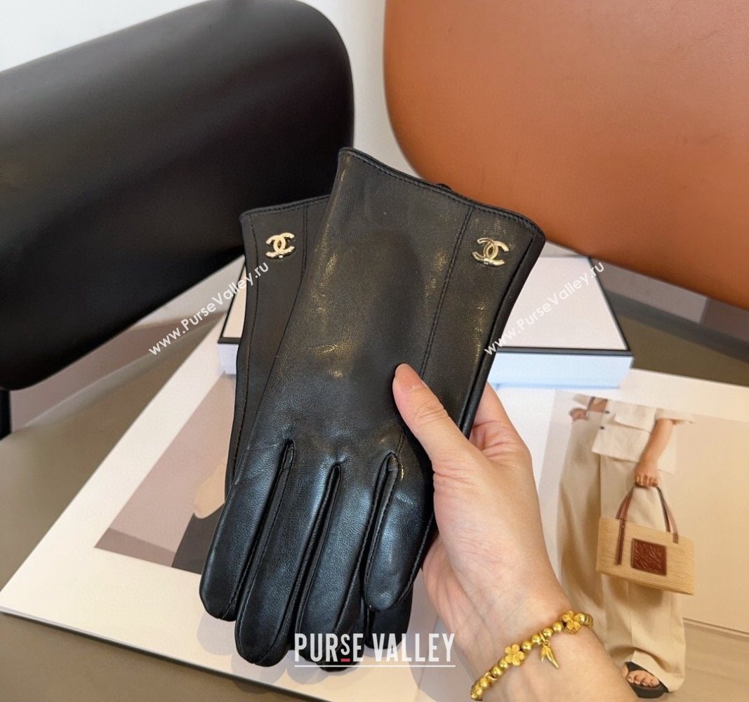 Chanel Lambskin and Cashmere Gloves with Metal-Tone CC Black 2024 1023 (A-241023107)