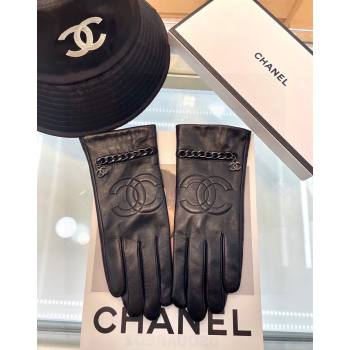 Chanel Lambskin Leather Gloves with Chain Black 2024 1023 (A-241023110)