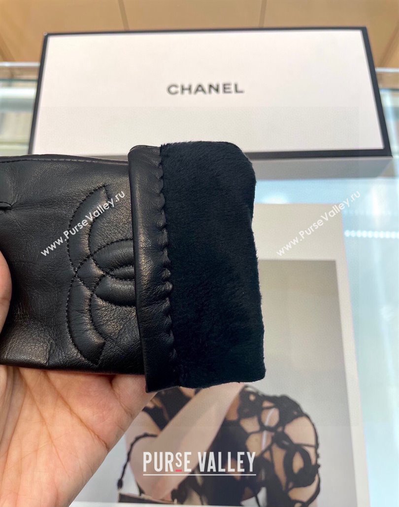 Chanel Lambskin Leather Gloves with Chain Black 2024 1023 (A-241023110)