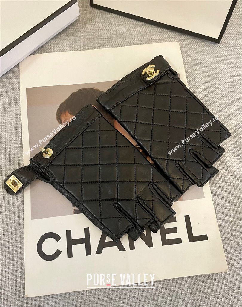 Chanel Quilted leather Half Gloves L Black 2024 (A-241023111)