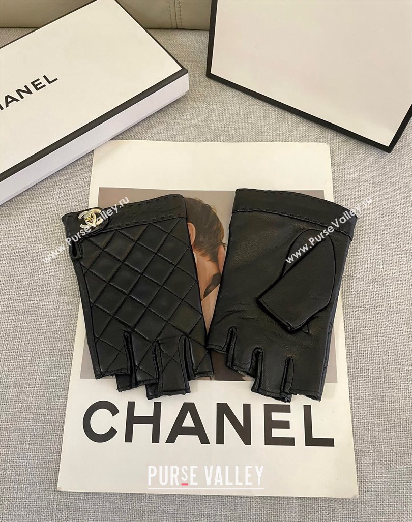 Chanel Quilted leather Half Gloves L Black 2024 (A-241023111)