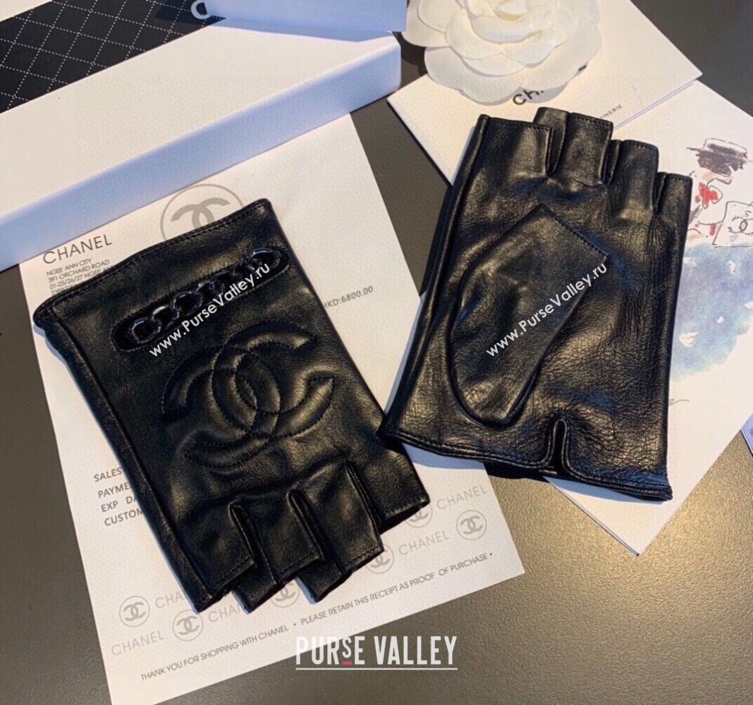 Chanel CC Lambskin Gloves with Chain Black 2024 1023 (A-241023113)