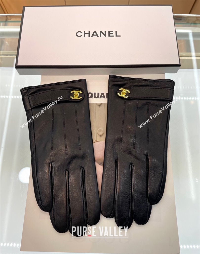 Chanel Lambskin Gloves with CC Strap Black 2024 1023 (A-241023114)