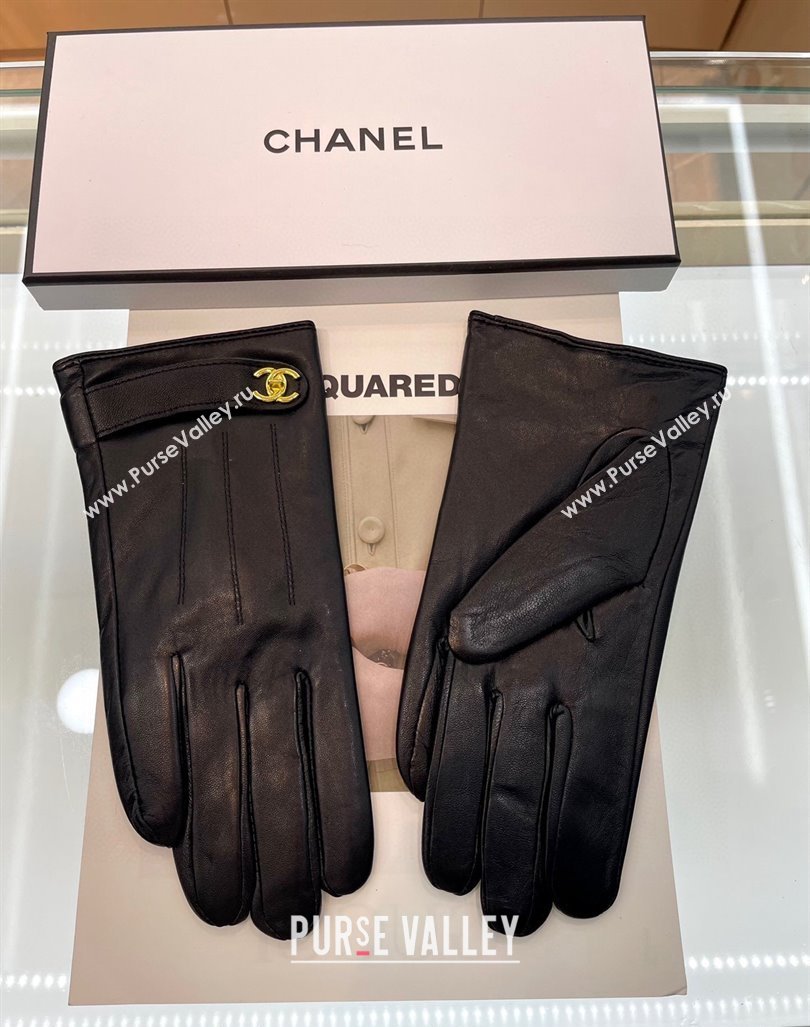 Chanel Lambskin Gloves with CC Strap Black 2024 1023 (A-241023114)