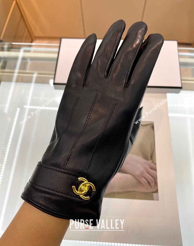 Chanel Lambskin Gloves with CC Strap Black 2024 1023 (A-241023114)