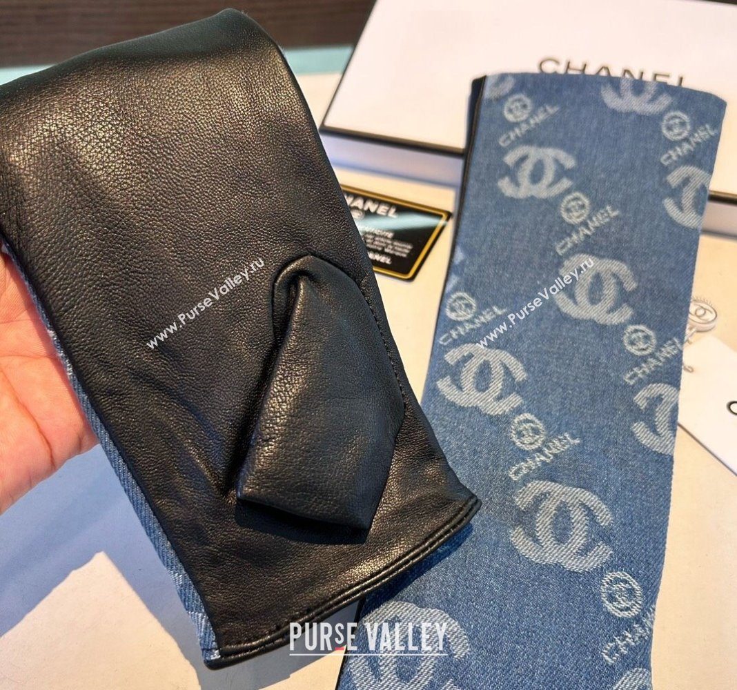 Chanel Denim Fingerless Long Gloves Blue2 2024 1023 (A-241023118)