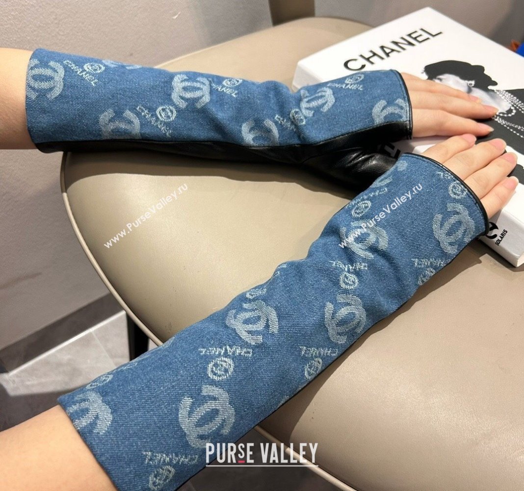 Chanel Denim Fingerless Long Gloves Blue2 2024 1023 (A-241023118)