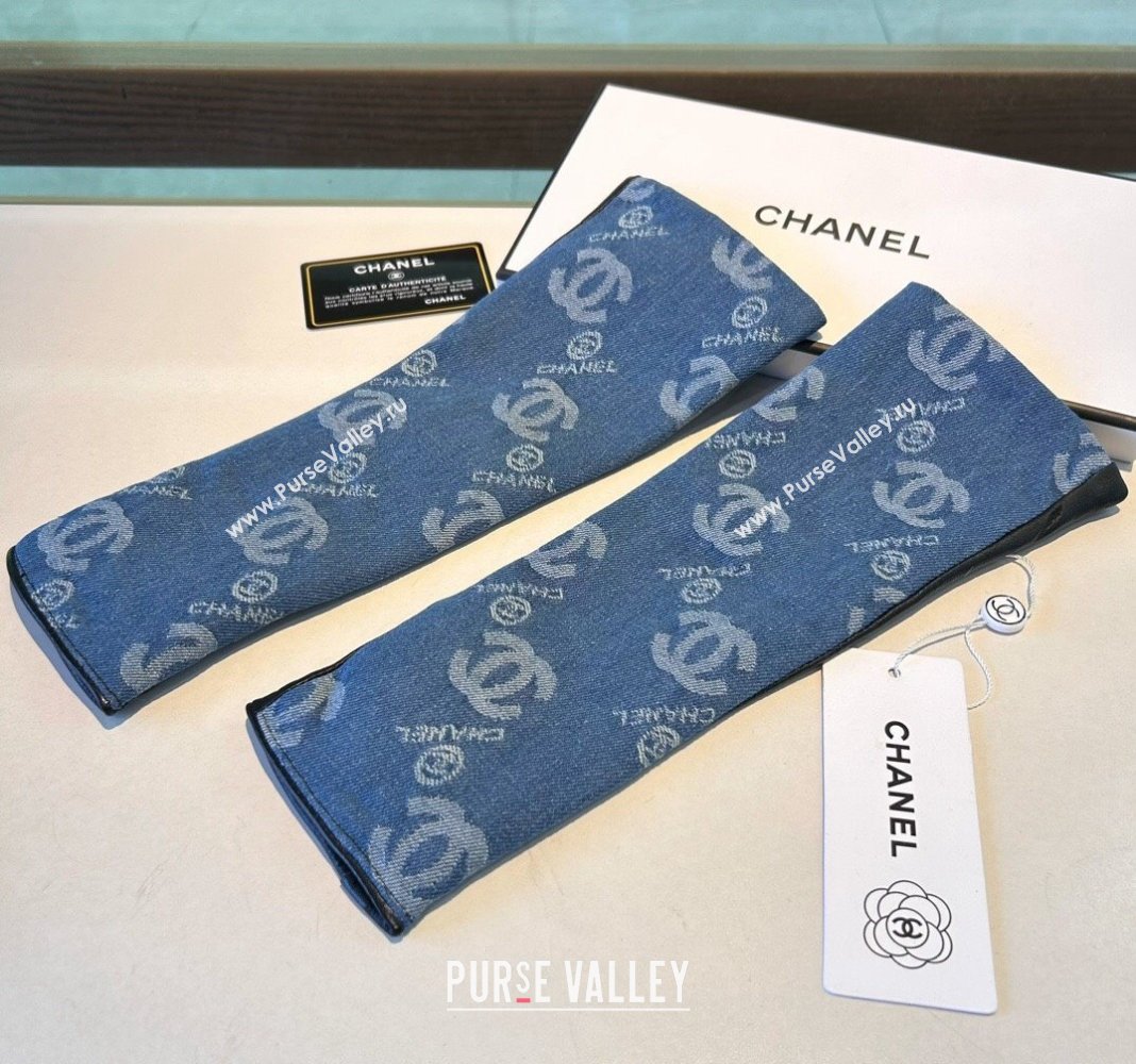 Chanel Denim Fingerless Long Gloves Blue2 2024 1023 (A-241023118)