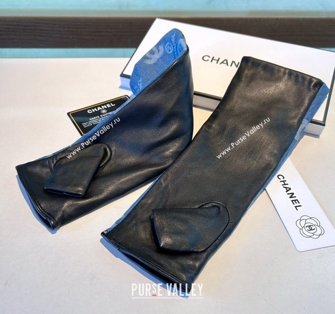 Chanel Denim Fingerless Long Gloves Blue2 2024 1023 (A-241023118)