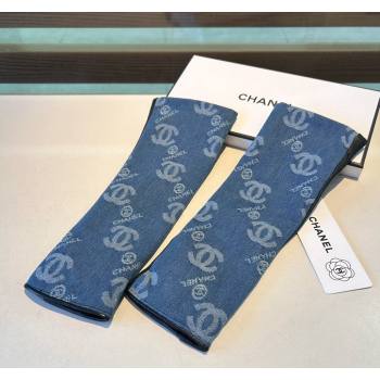 Chanel Denim Fingerless Long Gloves Blue2 2024 1023 (A-241023118)