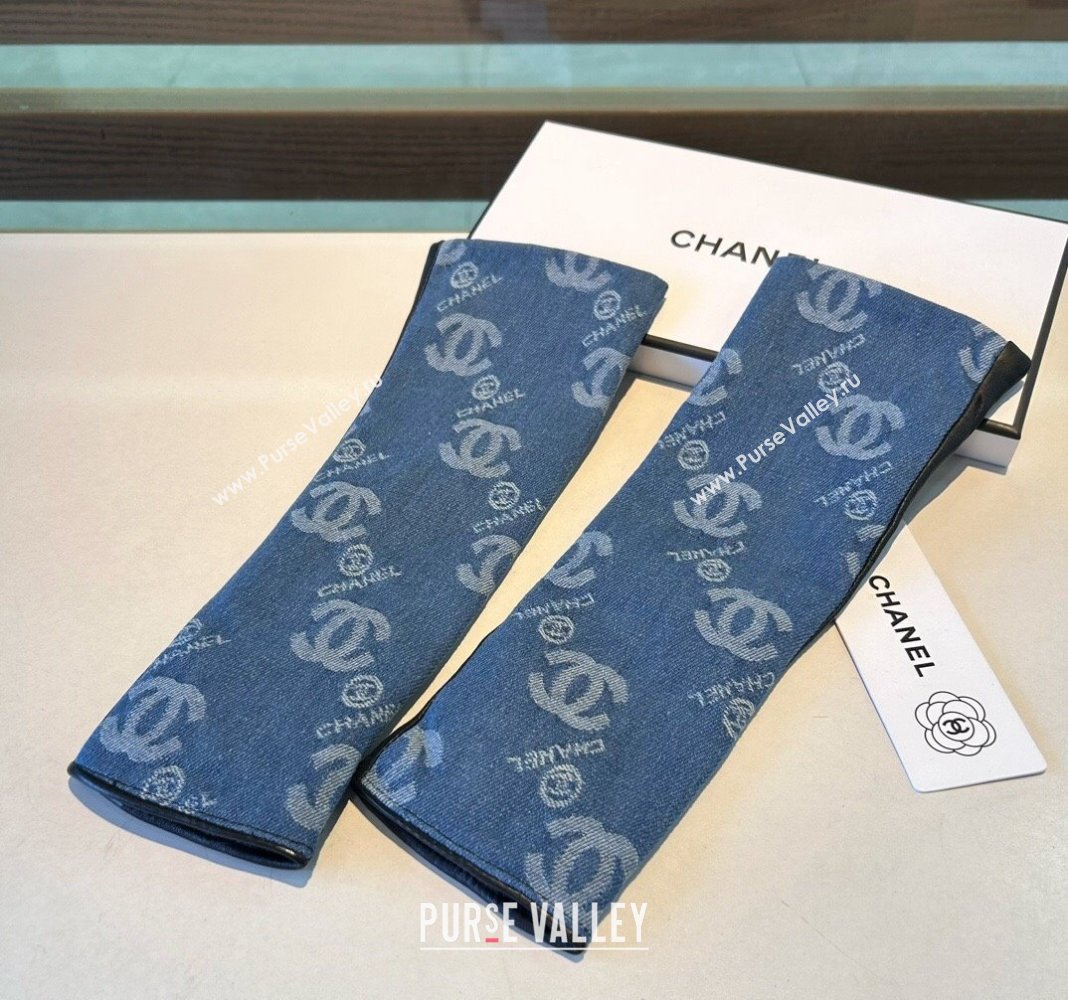 Chanel Denim Fingerless Long Gloves Blue2 2024 1023 (A-241023118)