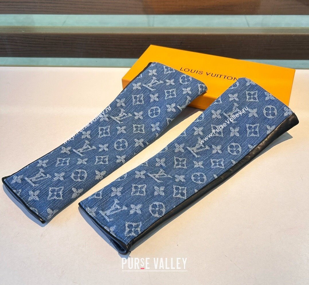 Louis Vuitton Denim Fingerless Long Gloves Blue2 2024 1023 (A-241023119)