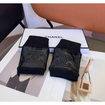 Chanel Lambskin and Knit Short Gloves Black 2024 1023 (A-241023137)