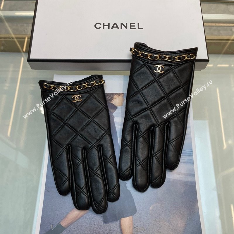 Chanel Quilted Lambskin Gloves with Chain Black 2024 1022 (A-241023140)