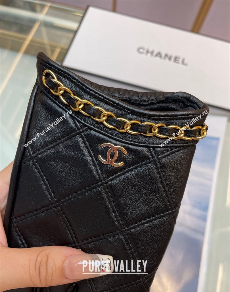 Chanel Quilted Lambskin Gloves with Chain Black 2024 1022 (A-241023140)