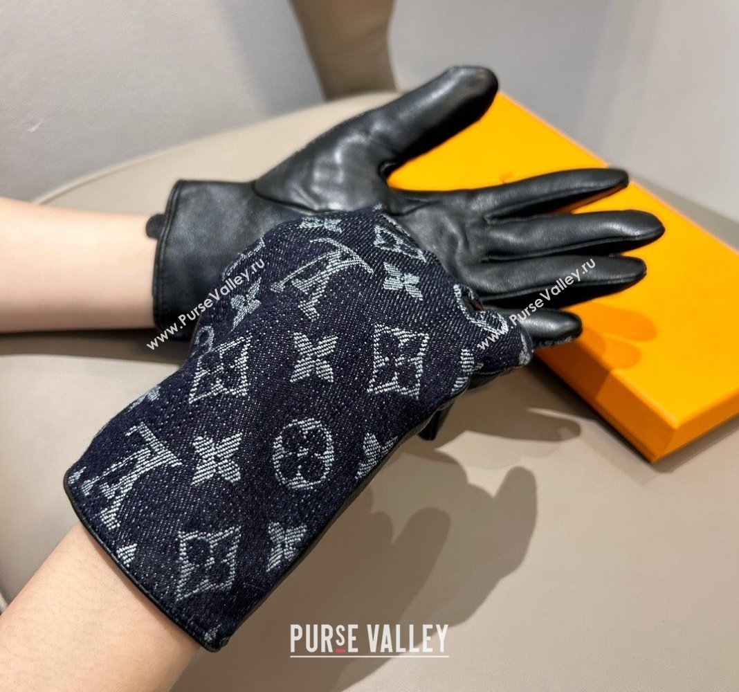 Louis Vuitton Monogram Denim and Leather Gloves Deep Blue 2024 1023 (A-241023121)