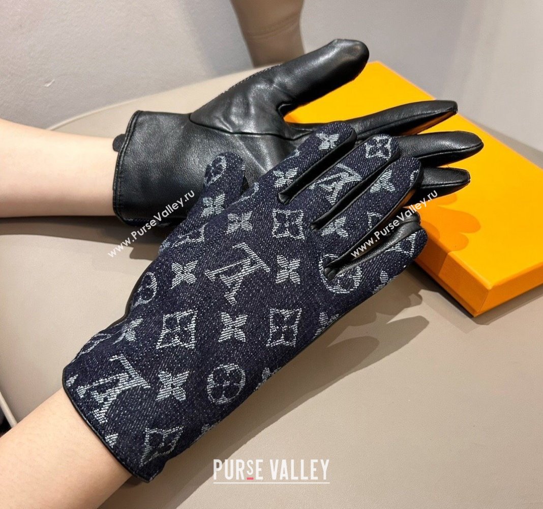 Louis Vuitton Monogram Denim and Leather Gloves Deep Blue 2024 1023 (A-241023121)