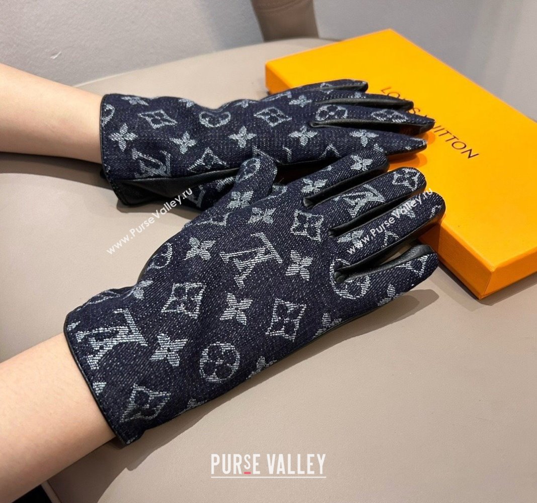 Louis Vuitton Monogram Denim and Leather Gloves Deep Blue 2024 1023 (A-241023121)