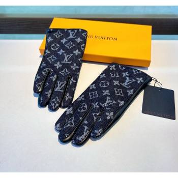 Louis Vuitton Monogram Denim and Leather Gloves Deep Blue 2024 1023 (A-241023121)