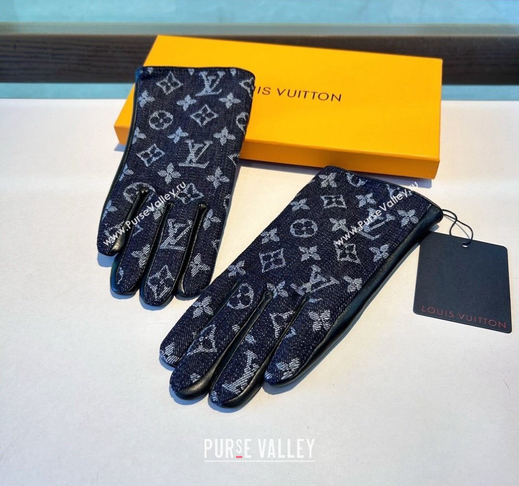 Louis Vuitton Monogram Denim and Leather Gloves Deep Blue 2024 1023 (A-241023121)