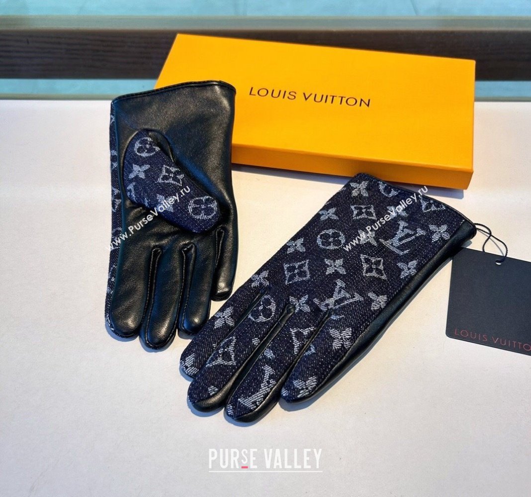 Louis Vuitton Monogram Denim and Leather Gloves Deep Blue 2024 1023 (A-241023121)