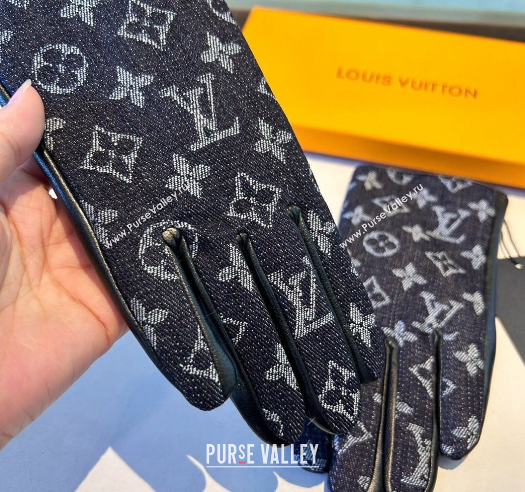 Louis Vuitton Monogram Denim and Leather Gloves Deep Blue 2024 1023 (A-241023121)