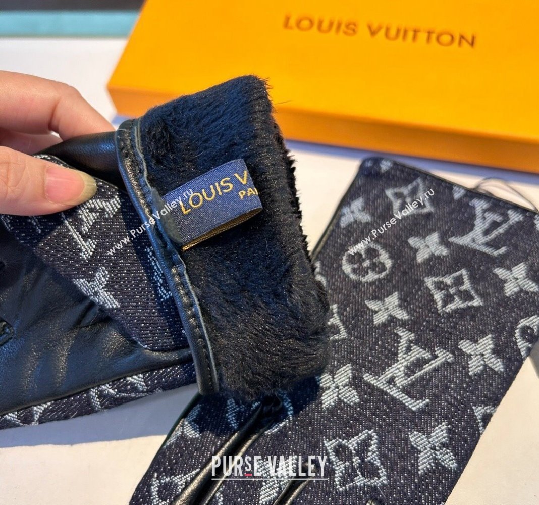 Louis Vuitton Monogram Denim and Leather Gloves Deep Blue 2024 1023 (A-241023121)