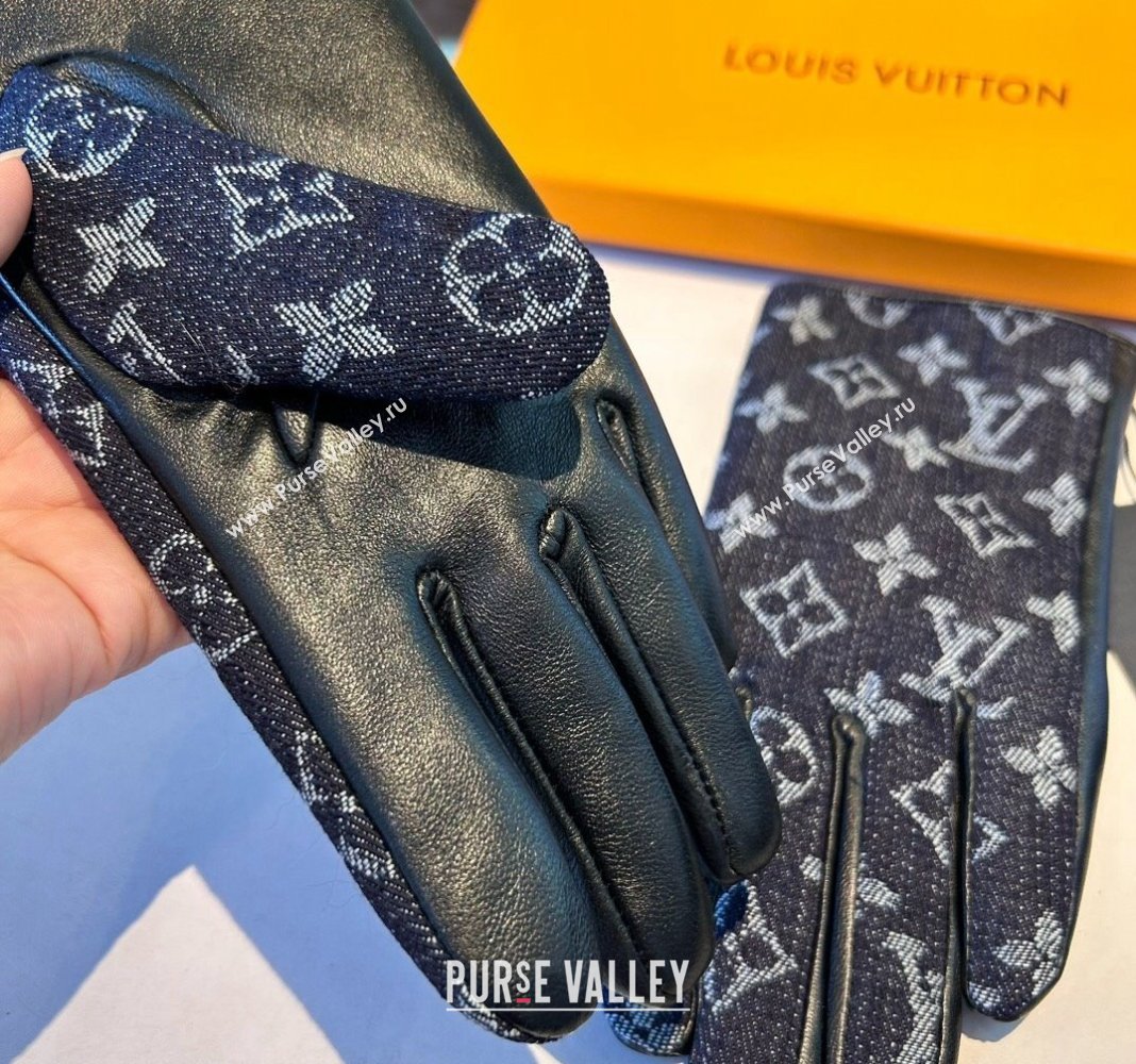 Louis Vuitton Monogram Denim and Leather Gloves Deep Blue 2024 1023 (A-241023121)