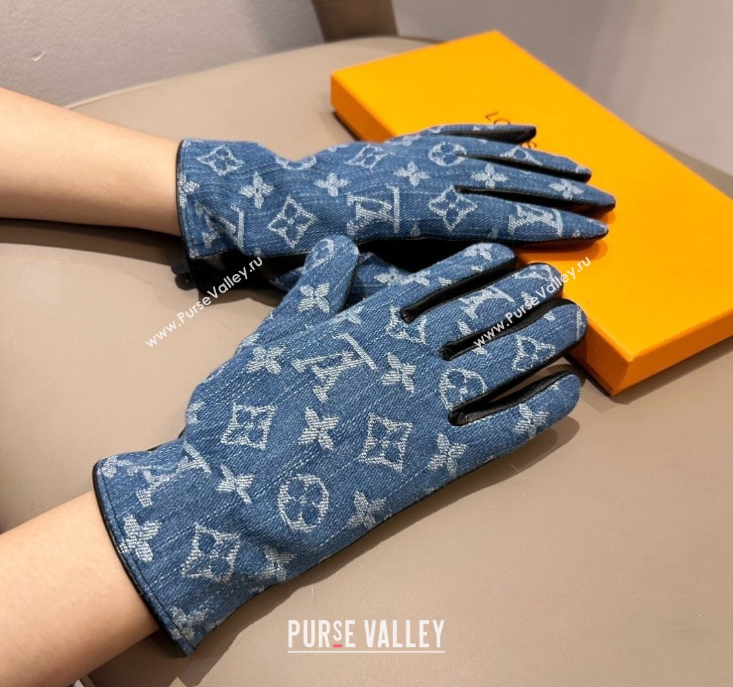 Louis Vuitton Monogram Denim and Leather Gloves Blue2 2024 1023 (A-241023122)