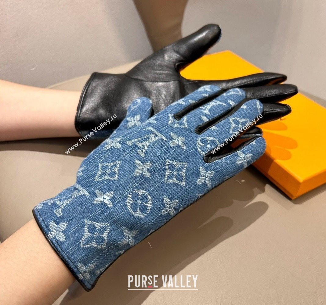 Louis Vuitton Monogram Denim and Leather Gloves Blue2 2024 1023 (A-241023122)