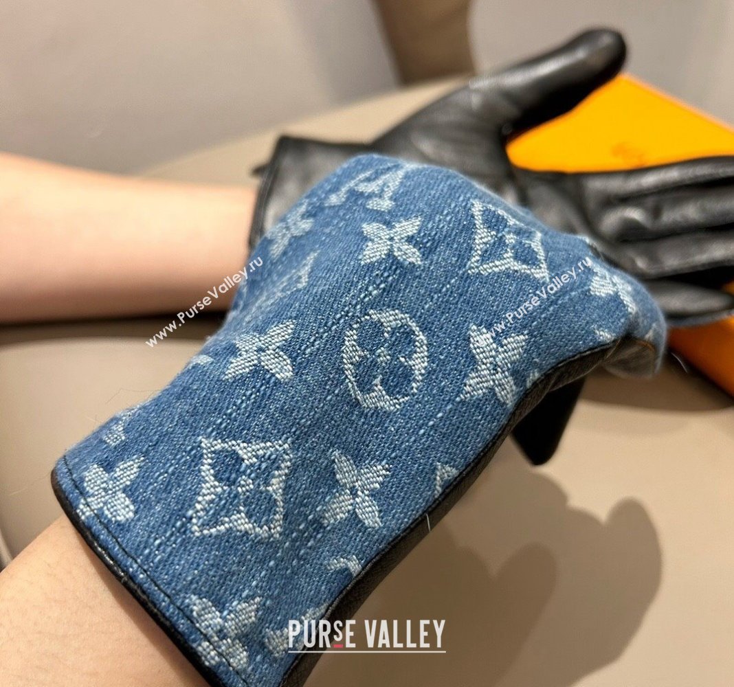 Louis Vuitton Monogram Denim and Leather Gloves Blue2 2024 1023 (A-241023122)