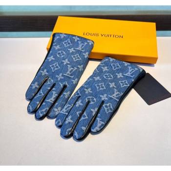 Louis Vuitton Monogram Denim and Leather Gloves Blue2 2024 1023 (A-241023122)