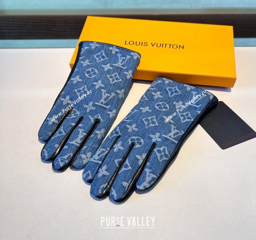 Louis Vuitton Monogram Denim and Leather Gloves Blue2 2024 1023 (A-241023122)