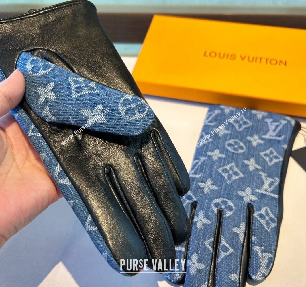 Louis Vuitton Monogram Denim and Leather Gloves Blue2 2024 1023 (A-241023122)