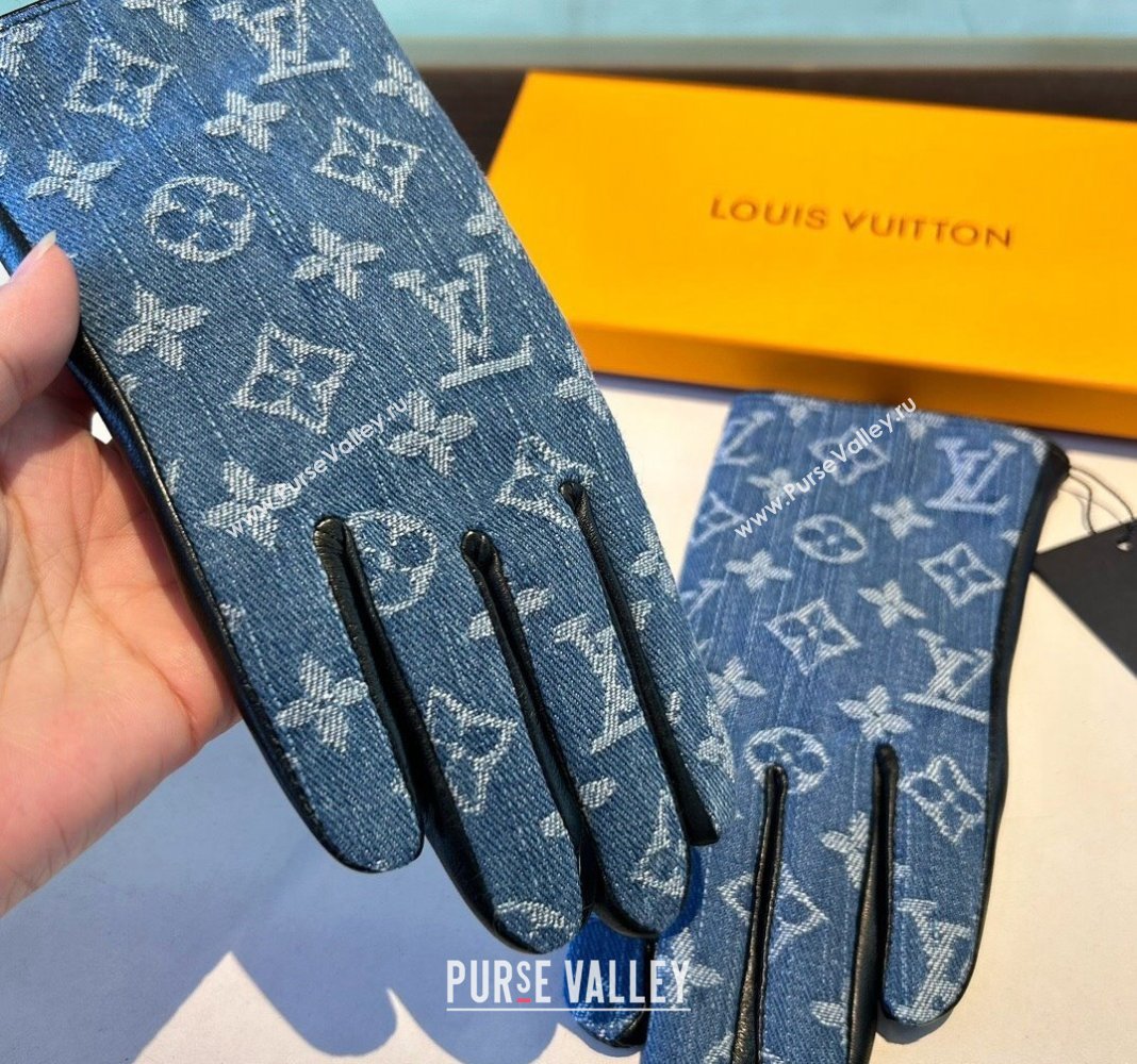 Louis Vuitton Monogram Denim and Leather Gloves Blue2 2024 1023 (A-241023122)