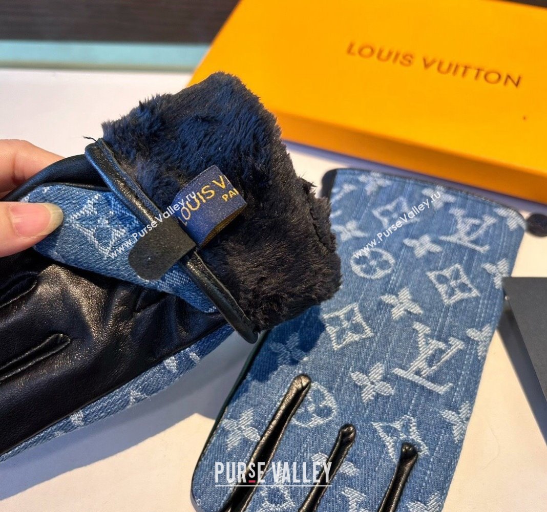 Louis Vuitton Monogram Denim and Leather Gloves Blue2 2024 1023 (A-241023122)