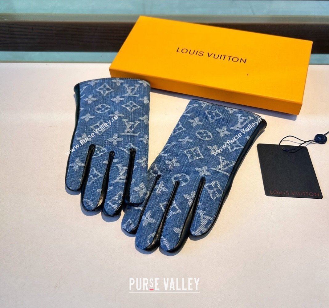 Louis Vuitton Monogram Denim and Leather Gloves Blue2 2024 1023 (A-241023122)