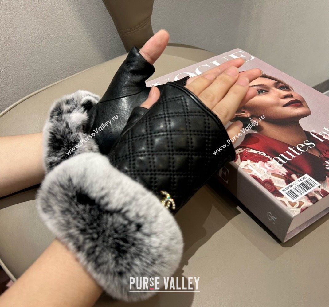 Chanel Lambskin and Rabbit Fur Short Gloves Black 2024 1022 (A-241023141)