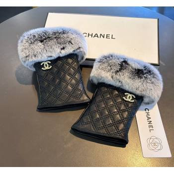 Chanel Lambskin and Rabbit Fur Short Gloves Black 2024 1022 (A-241023141)