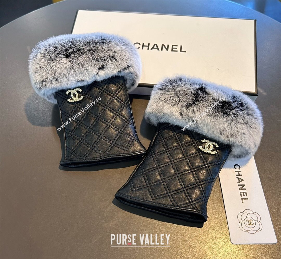 Chanel Lambskin and Rabbit Fur Short Gloves Black 2024 1022 (A-241023141)