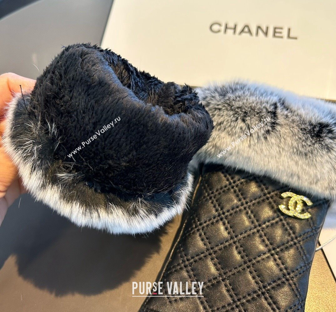 Chanel Lambskin and Rabbit Fur Short Gloves Black 2024 1022 (A-241023141)