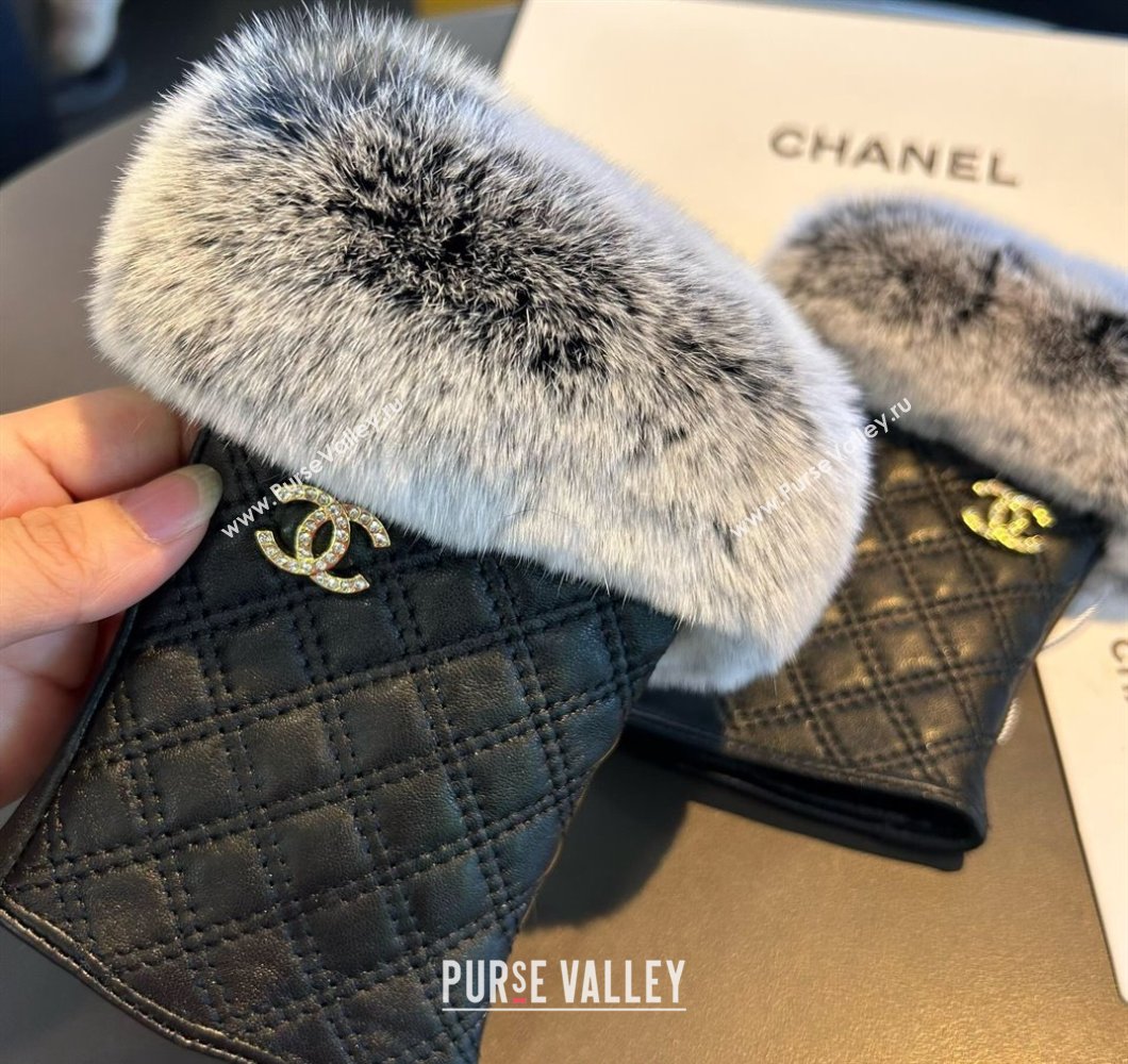 Chanel Lambskin and Rabbit Fur Short Gloves Black 2024 1022 (A-241023141)