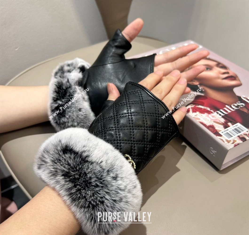 Chanel Lambskin and Rabbit Fur Short Gloves Black 2024 1022 (A-241023141)