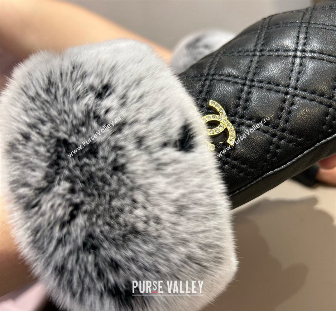 Chanel Lambskin and Rabbit Fur Short Gloves Black 2024 1022 (A-241023141)