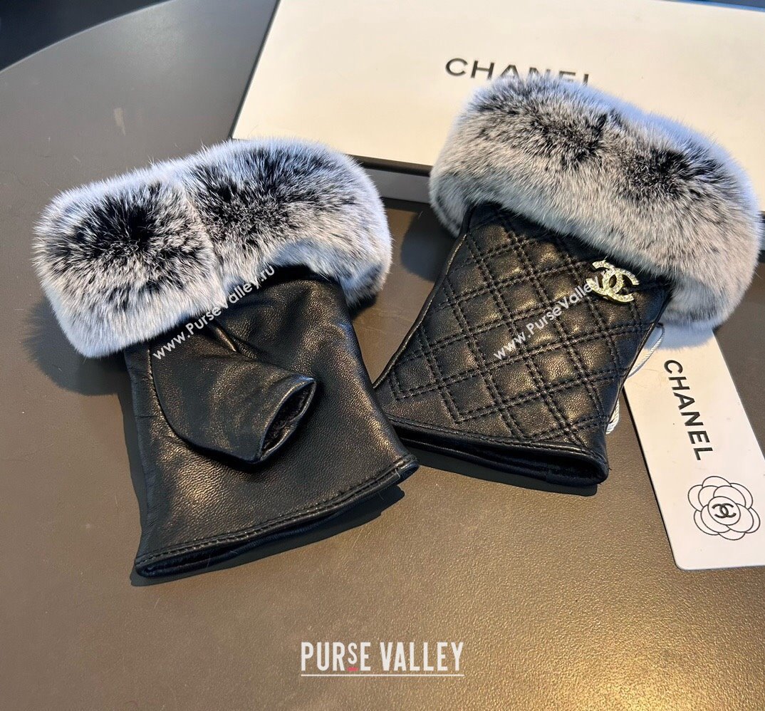 Chanel Lambskin and Rabbit Fur Short Gloves Black 2024 1022 (A-241023141)