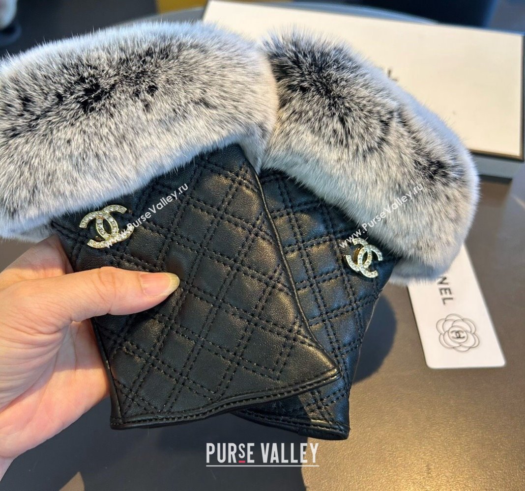 Chanel Lambskin and Rabbit Fur Short Gloves Black 2024 1022 (A-241023141)