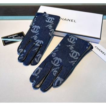 Chanel CC Denim and Leather Gloves Deep Blue 2024 1023 (A-241023127)