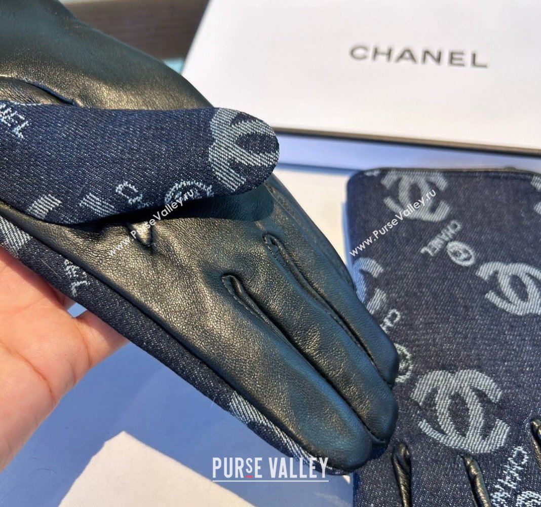 Chanel CC Denim and Leather Gloves Deep Blue 2024 1023 (A-241023127)