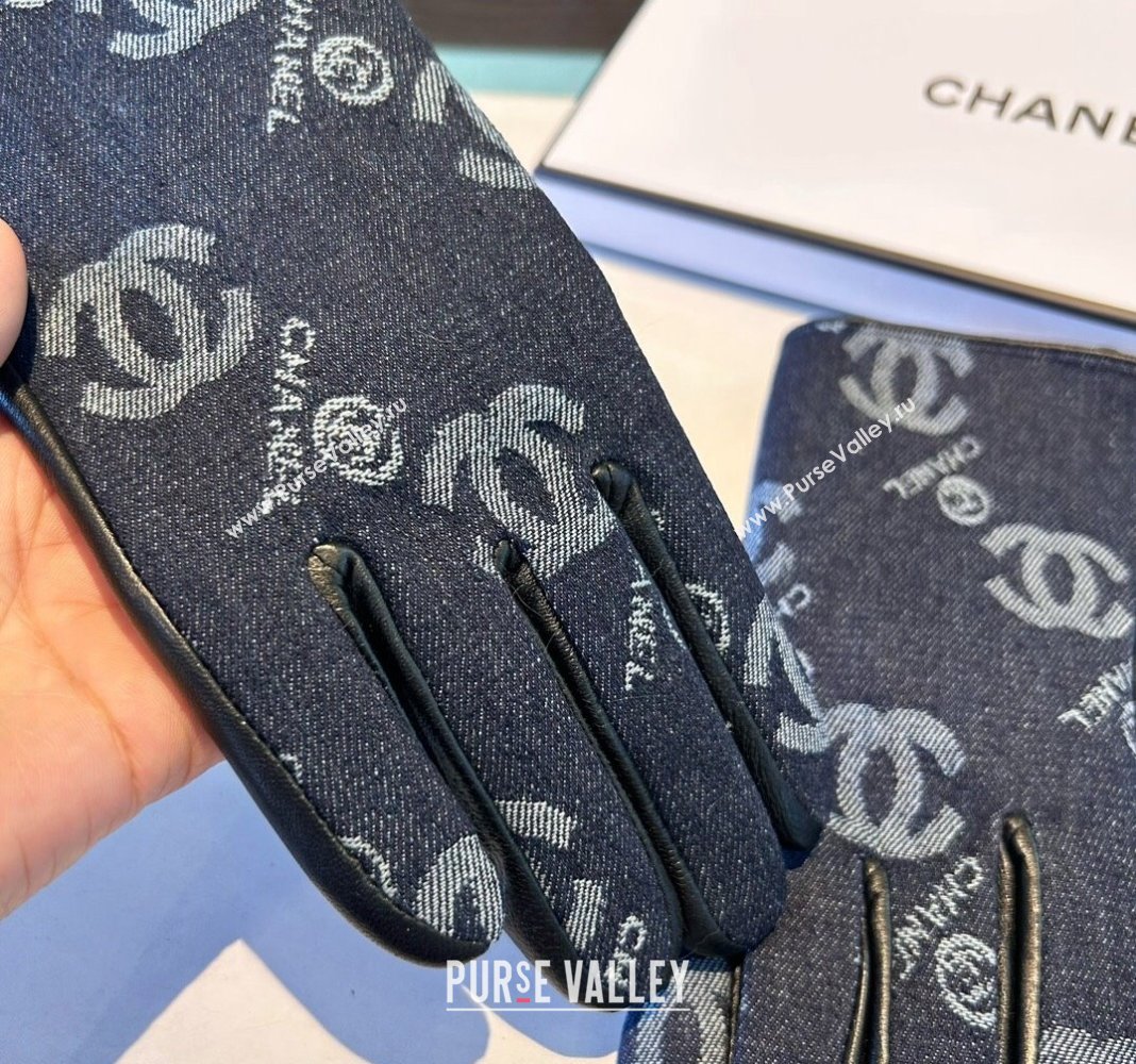 Chanel CC Denim and Leather Gloves Deep Blue 2024 1023 (A-241023127)